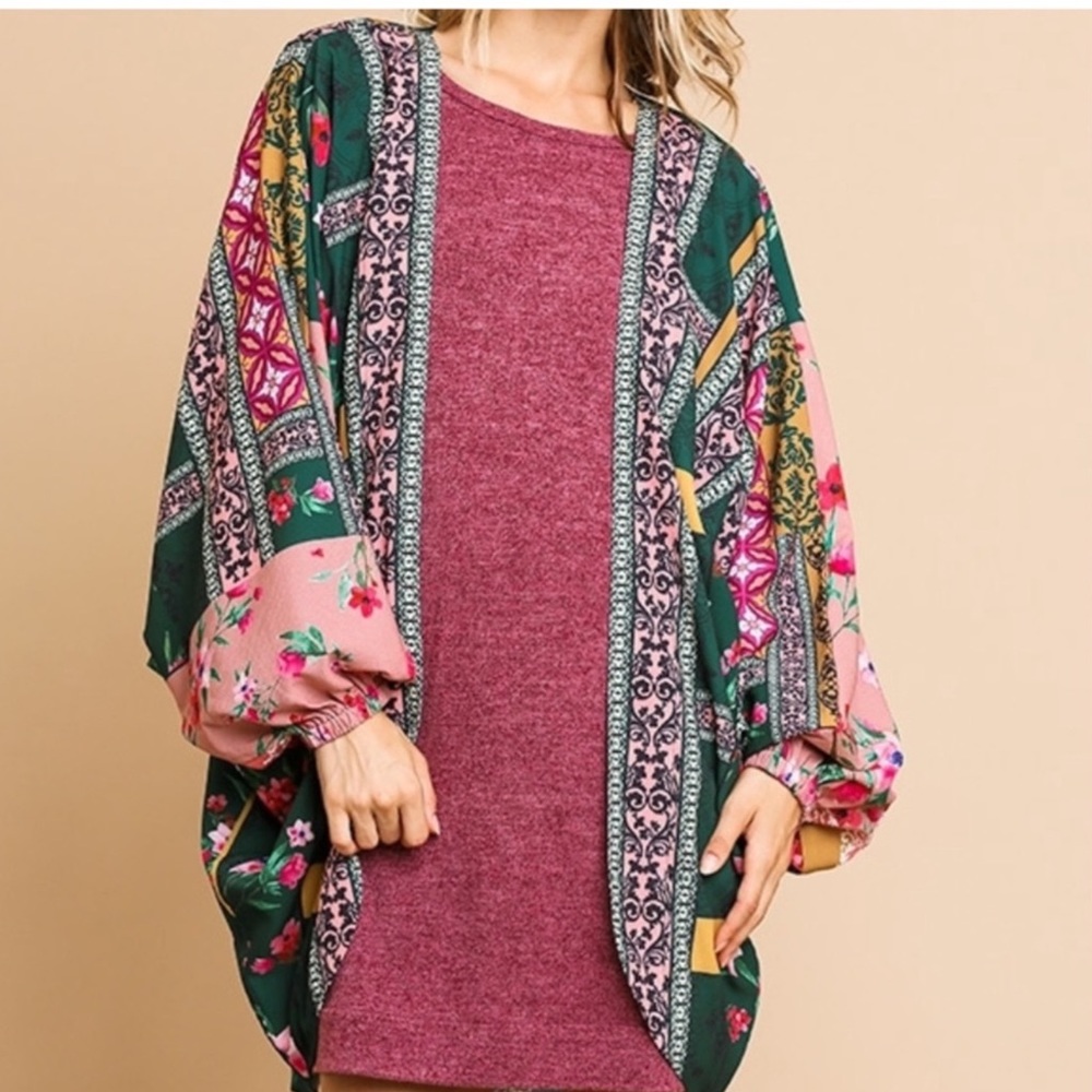 Umgee Open Front Scarf Print Kimono💕🌸 - Picture 3 of 7